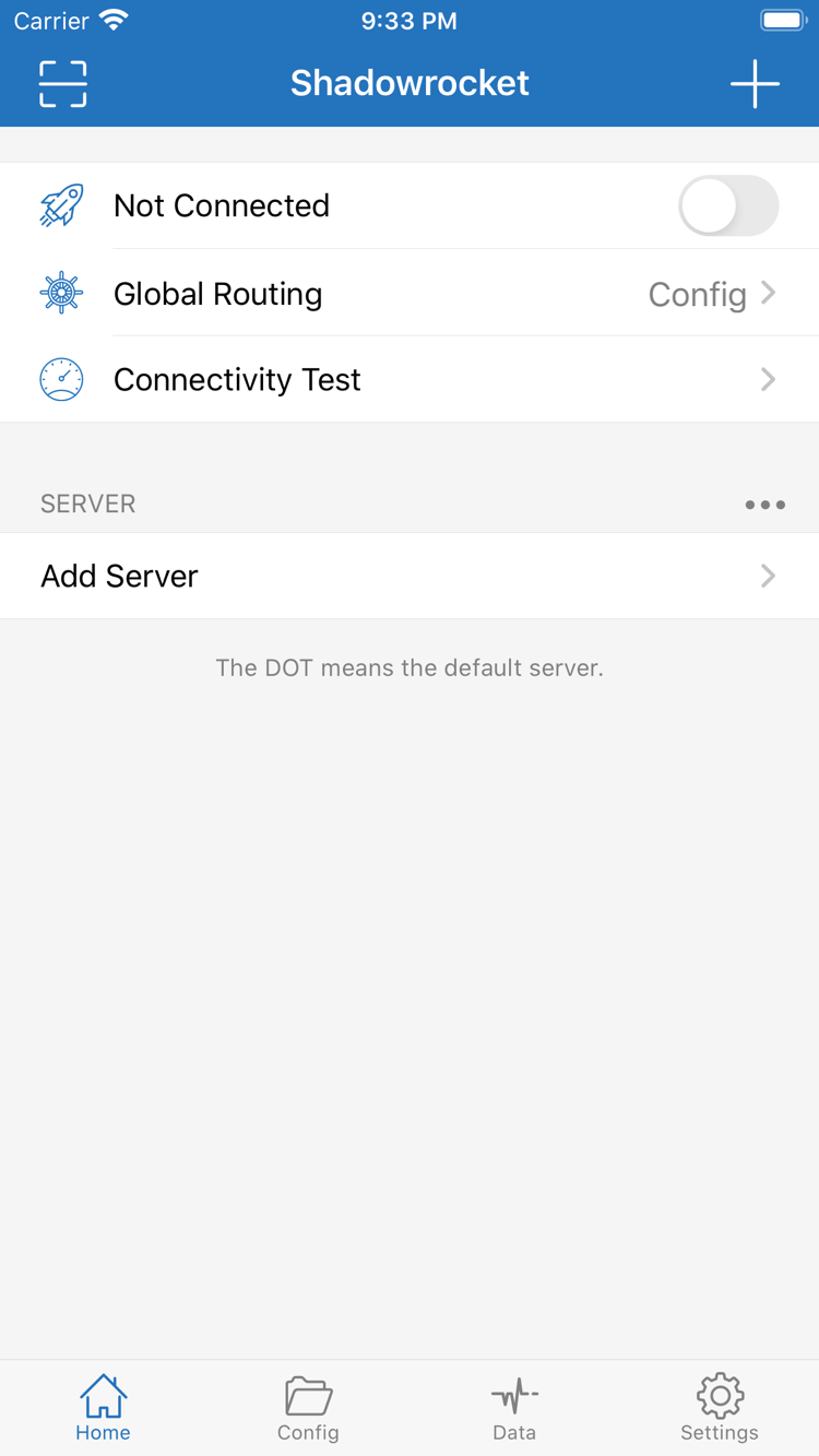 Shadowrocket 的 Home 頁面